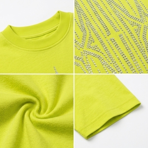 T-shirt pour homme à manches courtes jaune fluo, col rond, motif géométrique en strass, coupe ample, jersey en coton, vêtement décontracté, logo sur le devant - Product Image 6