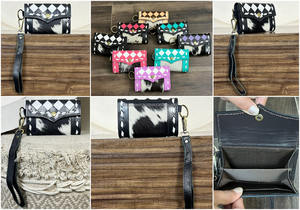 Porte-monnaie en cuir de vachette fait main sur mesure OEM ODM, design à carreaux avec porte-cartes de crédit et bracelet pour femmes - Product Image 3