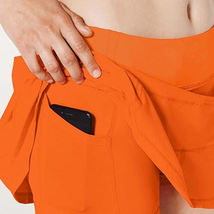 Mini-jupe orange unie pour femme, taille élastique, respirante, en spandex et polyester, style décontracté, coupe droite, à porter toute l'année - Product Image 2