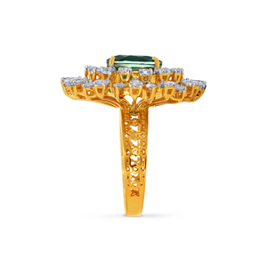 Anillo de Diamantes con Esmeralda Sunburst, Anillo de Cóctel Verde Esmeralda de Lujo Premium con Brillantes Diamantes CZ en Forma de Pera, Anillo de Moda Fino - Product Image 4