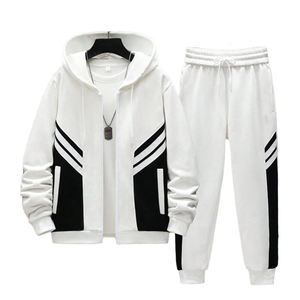 Conjunto Deportivo de Algodón Blanco para Hombre, Sudadera con Capucha y Pantalones, Manga Larga, Color Sólido, Ropa Casual de Otoño con Bolsillos Laterales - Product Image 3