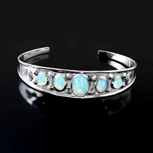 925 Sterling Silver Oxidized Ethiopian <b>Opal</b> Cuff <b>Bracelet</b> Stylish Handmade Bezel Setting - Product Image 2