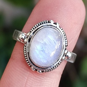 Blue Fire Rainbow Moonstone <b>Ring</b> 925 Sterling <b>Silver</b> Handmade <b>Statement</b> Promise <b>Ring</b> for Women Boho Oval June Birthstone Jewelry - Product Image 4