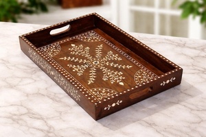 Excellent Quality Natural Wood Serving <b>Tray</b> for Breakfast in <b>Bed</b> Kitchen <b>Table</b> or Living Room Available At Factory - Product Image 5