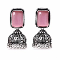 Boucles d'oreilles pendantes Jhumki en alliage de zinc oxydé argenté rose, style Monalisa, fabrication artisanale vintage bohème ethnique, directement de l'usine