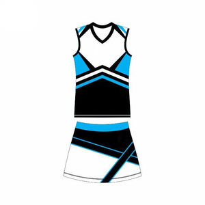 Conjunto de Uniformes de Porristas Rojo, Azul y Blanco, Top de Manga Larga, Falda con Logotipo Estampado en la Parte Delantera, Talla Adulto - Product Image 3