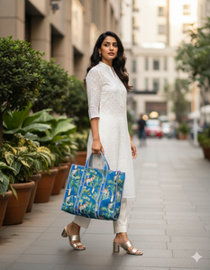 Bolsa de Mano de Algodón con Estampado de Animales de la Selva Azul Rey para Mujer, Bolsa de Hombro para Compras, Viajes y Oficina - Product Image 2
