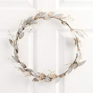 Rustic Metal <b>Leaf</b> Wreath Handmade Round Hoop <b>Decorative</b> Flowers <b>Wall</b> Hanging Shabby Chic Style - Product Image 6
