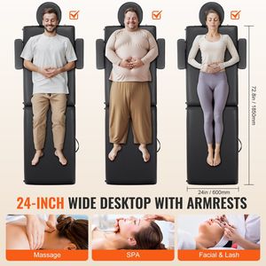 Table de massage portable 24 pouces, pliable en 2, légère, réglable en hauteur sur 8 niveaux, pour salon, spa, tatouage, usage domestique ou professionnel - Product Image 3