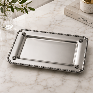 Bandeja Artesanal de Plata Antigua, Bandeja Decorativa para Servir, Plato de Buffet de Acero Inoxidable, Bandeja de Lujo para Mesa, Bandejas para Bodas y Uso Doméstico - Product Image 1