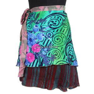 Indian Mini Skirts For Women <b>Beach</b> Wear Clothing Multicolored Silk Mini Skirt Casual Dress For Girl Fabulous 2 Layer <b>Wrap</b> Around - Product Image 3
