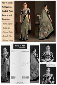 Sari indien prêt-à-porter à imprimé floral en crêpe de soie avec chemisier cousu et motifs numériques - Product Image 4