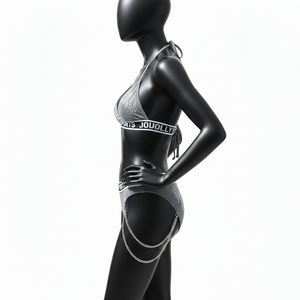 Ensemble de bikini pour femmes, 180 GSM, polyester, élasthanne, extensible, gris, strass, transfert thermique, logo personnalisé, bikinis pour femmes - Product Image 3