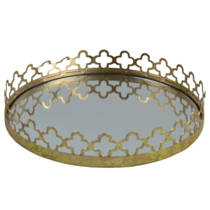 Plateau élégant et arrondi pour la présentation de bijoux, plateau à bibelots avec miroir en verre pour la décoration de la maison, plateau à maquillage - Product Image 3