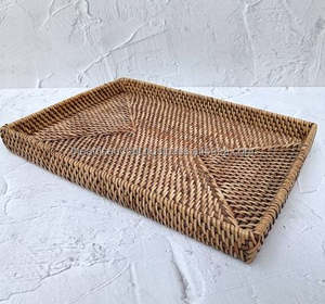 Plateau de Spa Rectangulaire en Rotin Vintage Décoration de Chambre Boho avec Technique Polie Sans Poignée Souvenir Style Amour Artisanat Naturel - Product Image 3