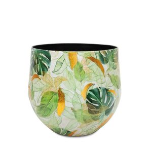 Linea Exports Inc Ceramic Round <b>Vase</b> With Floral Design Glossy Finish Handmade Bohemian Style Tabletop Decor - Product Image 6