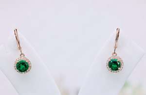 Pendientes de Aro de Plata 925 con Esmeralda y Halo de Moissanita, Chapados en Oro Rosa, Certificados por IGI, Joyería Fina para Mujer - Product Image 2