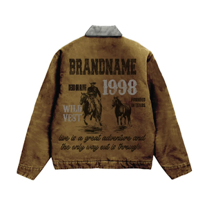 Custom <b>Men</b> Canvas <b>Bomber</b> <b>Jacket</b> With Horseback Print And Embroidered Patch Design Turn-down Collar Zipper Closure Casual Style - Product Image 4