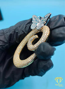 Collar de Oro con Colgante de Letra 'C' Estilo Hip Hop, con Mariposa y Diamantes de Moissanita, Joyería Brillante, Regalo - Product Image 3