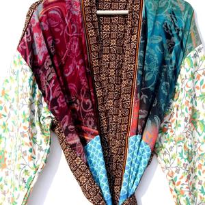 ชุดกิโมโนผ้าไหมลายส่าหรีสไตล์วินเทจชุดกิโมโนส่าหรี - Product Image 1