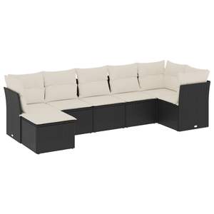 Conjunto de Sofás de Jardín de Ratán PE Negro y Acero con Recubrimiento en Polvo, Muebles de Patio con Tela Elegante - Product Image 2