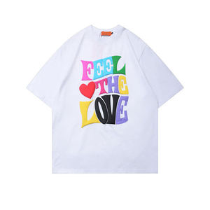 White Oversized T-Shirt - 'FEEL THE LOVE' Colorful <b>Bubble</b> Graphic Tee - High Quality 3D Puff Print Streetwear Cotton <b>Top</b> - Product Image 1