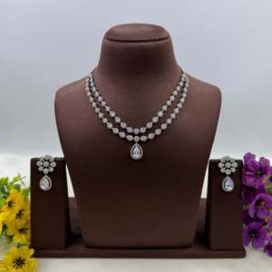 Indian Ethnic Aarohi American Diamond Delicate Gold-Plated Bridal Necklace & Earring Set - Product Image 5