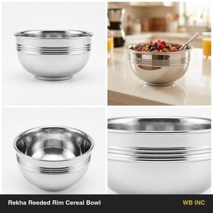 Tazón de Cereales Hecho a Mano de Acero Inoxidable SS304 de 15 cm con Borde Acanalado Pulido Espejo, Tipo Rekha, para Sopa, Decoración del Hogar, Hoteles y Bodas - Product Image 6