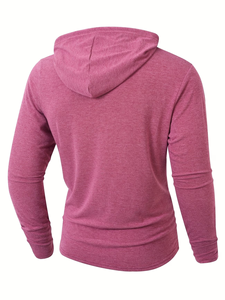 Men's Vintage Style Casual Plus Size Comfortable Skin-Friendly Trendy Home Wear Button-Up Hooded Long Sleeve Henley Sweatshirt - Product Image 3