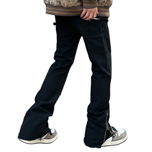 Jean en denim de coton premium épais déchiré pour homme, avec logo personnalisé, coupe droite - Product Image 5