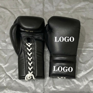 Guantes de boxeo con logotipo personalizado de fábrica, con cordones, de cuero genuino, profesionales, para entrenamiento de kickboxing, para adultos. - Product Image 5