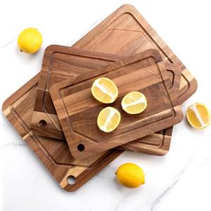 Ensemble de 3 planches à découper en bois d'acacia naturel avec support et rainure pour jus, planches à fromage et à viande pour la cuisine, vente en gros - Product Image 6