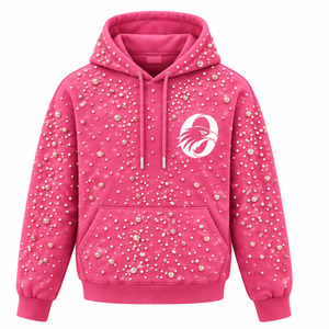 <b>Pink</b> Pearl Beaded Pullover Hoodie Unisex Heavyweight Casual Streetwear <b>Sweatshirt</b> with Drawstring Hood Kangaroo Pocket Fashion - Product Image 1