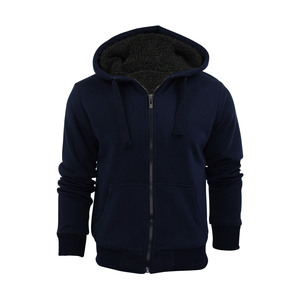 Men's <b>Navy</b> Blue Zip-Up Hoodie Fleece Lined Casual <b>Sweatshirt</b> Regular Fit Solid Color Autumn Wear - Product Image 1