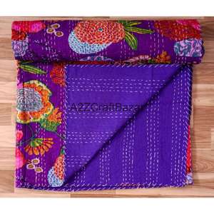 Couverture Kantha Indienne Vintage Faite à la Main, Réversible, en Coton Biologique Écologique, Jeté Bohème, Couvre-lit Assorti – Vente en Gros - Product Image 3