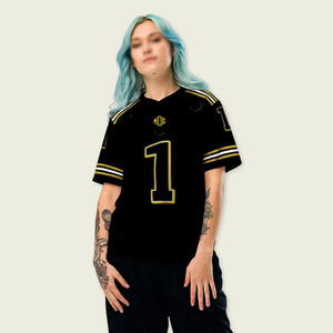 Maillot de football américain en maille noire OEM pour femmes, respirant, en polyester, pour équipes sportives, avec numéro personnalisé, vente en gros, fabricant - Product Image 1