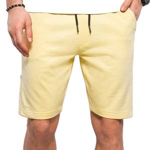 Shorts Bermuda en Coton Jaune Uni pour Homme avec Cordon de Serrage, Taille Mi-Haute Décontractée, Poches, Respirant, en Tissu Tricoté - Product Image 1