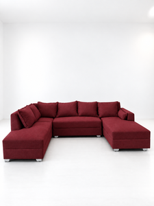 Sofá Seccional Moderno en Forma de L Color Granate con Patas Metálicas y Respaldo Acolchado para Sala de Estar, Villa, Sofá de Gran Tamaño, Fabricante - Product Image 1