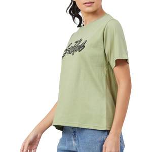 Camiseta Gráfica Personalizada para Mujer, 100% Algodón, Manga Corta, Cuello Redondo, Estampada, Informal, al por Mayor OEM - Product Image 5