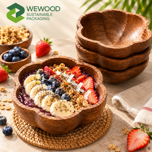 Tazón para Servir Ensaladas Ecológico de Madera Natural con Forma de Flor para Fiestas - Product Image 1