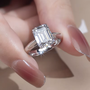 Anillo de Compromiso con Diamante Corte Asscher para Mujer, Plata 925 con Baño de Rodio, Engaste de Garras, Estilo Geométrico Clásico - Product Image 6