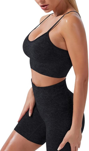 Ensemble de yoga pour femmes : short taille haute, pantalon d'exercice, soutien-gorge de sport, 2 pièces, longueur genou, boutonné, été, polyester/coton - Product Image 2