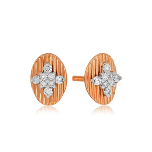 14K <b>Rose</b> <b>Gold</b> Blossom Oval <b>Stud</b> <b>Earrings</b> Round Cut Lab Grown Diamond Minimalist Fine Jewelry for Women Daily Wear - Product Image 2