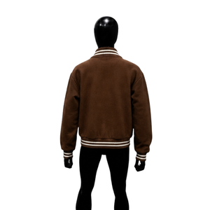 Blouson Bomber Marron Style Universitaire pour Hommes – Veste Décontractée en Laine et Polyester avec Col Rabattu pour Jeunes – Tendance et Confortable - Product Image 2