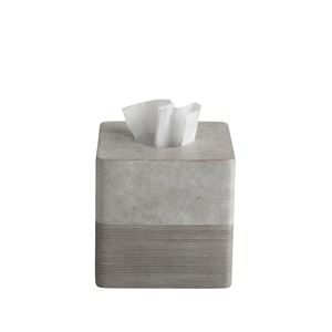 Boîte à mouchoirs élégante en gris béton avec base côtelée pour décoration industrielle, porte-mouchoirs carré moderne en faux pierre - Product Image 6