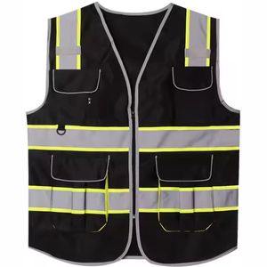 Gilets de sécurité réfléchissants haute visibilité modernes, 8 poches, fermeture éclair sur le devant, unisexe, vêtements de chantier, gilet de sécurité à vendre - Product Image 2