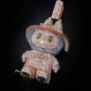 Colgante de Gato de Dibujos Animados Personalizado, Plata de Ley 925, Joyería Hip Hop con Incrustaciones de Moissanita VVS, Amuleto Personalizado para Hombre y Mujer - Product Image 1