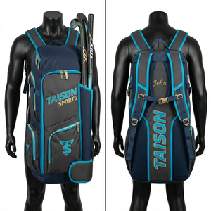 Bolsa Deportiva de Hockey sobre Césped para Hombre, Premium, de Poliéster 600D, 450 GSM, Diseño de Paneles Azul Gris, Logotipo Personalizado con Transferencia Térmica, Almacenamiento Duradero - Product Image 3