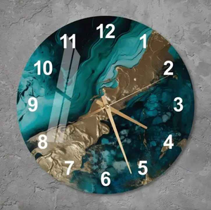 Horloge murale de luxe en résine époxy turquoise clair, avec plateau en bois naturel, ronde, silencieuse, à suspendre, pour la décoration moderne de la maison et du bureau - Product Image 5
