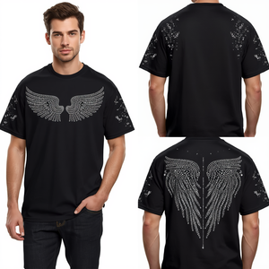 T-shirt à strass en forme d'aile de cristal pour homme, coupe oversize, style décontracté, prix de gros, offre spéciale - Product Image 4